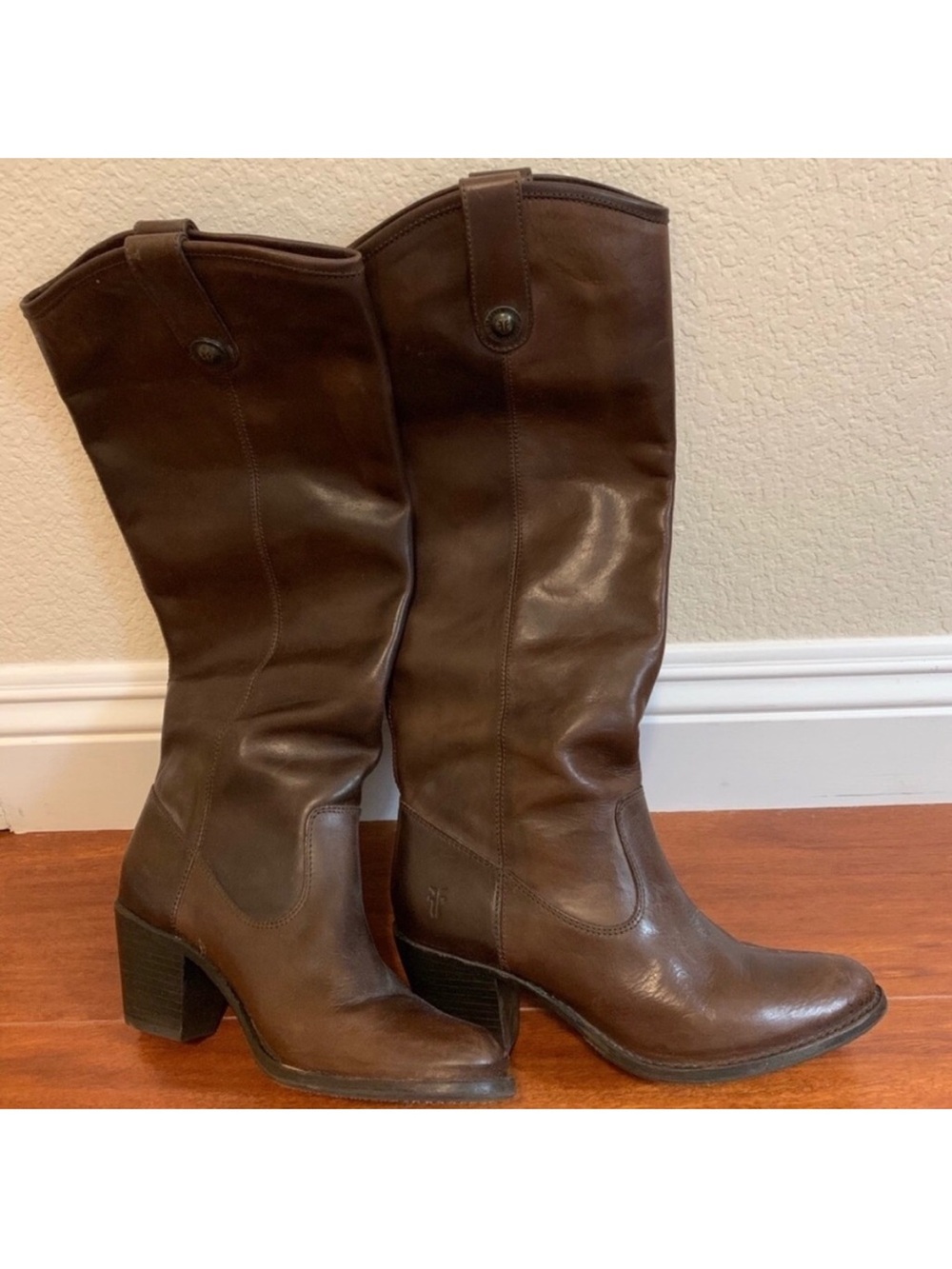 Frye Dark Brown Leather Mid-Calf Heeled Boots